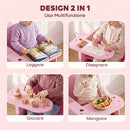 Set Tavolo e Sedia per Bambini 3-5 Anni con Motivi a Cuore Contenitore Integrato in Legno MDF Rosa      