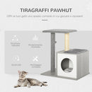 Tiragraffi con Cuccia per Gatti in Legno Sisal 59x39x62 cm  Grigia