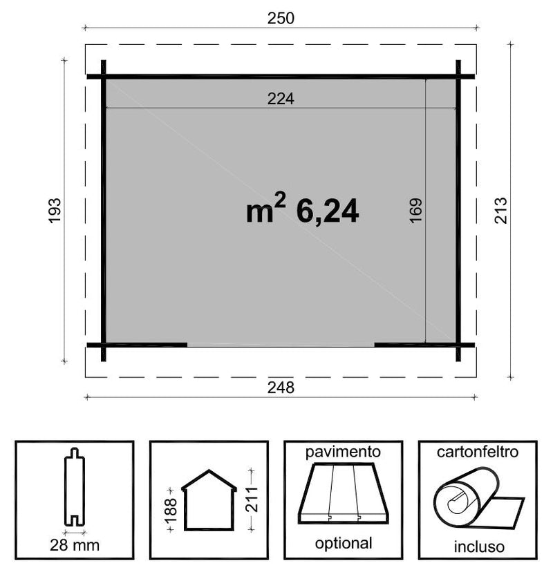 Casetta Box da Giardino Porta Utensili 248x193 cm in Legno India