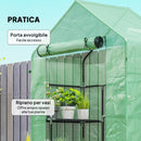 Serra da Giardino 142x73x195 cm con 2 Mensole a 3 Livelli e Ingresso a Zip in Acciaio e PE Verde      