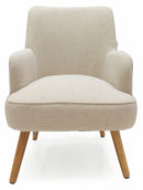 Poltrona Imbottita in Tessuto con Gambe in Legno Soriani Ecrù