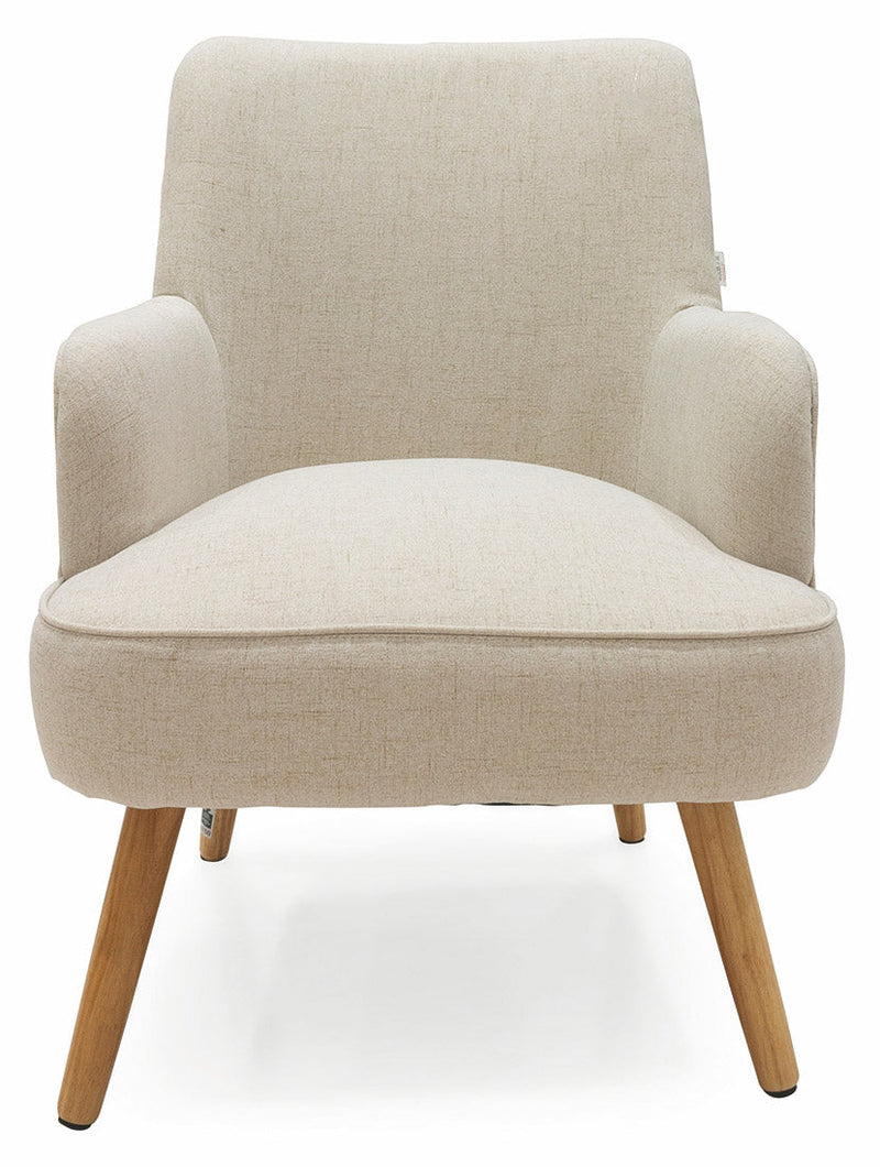 Poltrona Imbottita in Tessuto con Gambe in Legno Soriani Ecrù