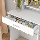 Consolle Trucco 90x38x138 cm con Specchio Cassetto e Mobiletto in Truciolato Bianco   