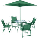 Set da Pranzo 6 Pezzi per Giardino Tavolo con Ombrellone 4 Sedie Pieghevoli Verde      