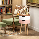 Set 2 Tavolini da Caffè con 2 Vani Contenitore e Vassoio Superiore Ø35 x 65,5 cm in MDF e Legno Bianco e Rosa 