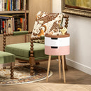 Set 2 Tavolini da Caffè con 2 Vani Contenitore e Vassoio Superiore Ø35 x 65,5 cm in MDF e Legno Bianco e Rosa 