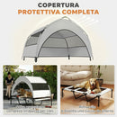 Lettino per Cani 106x76x94 cm con Copertura a 3 Lati Rimovibile in Poliestere e Acciaio Grigio Chiaro e Nero      