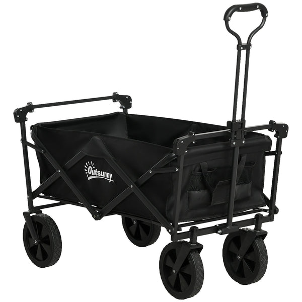 prezzo Carrello da Giardino 110L con Maniglia Telescopica e Tettuccio in Acciaio e Tessuto Oxford Nero