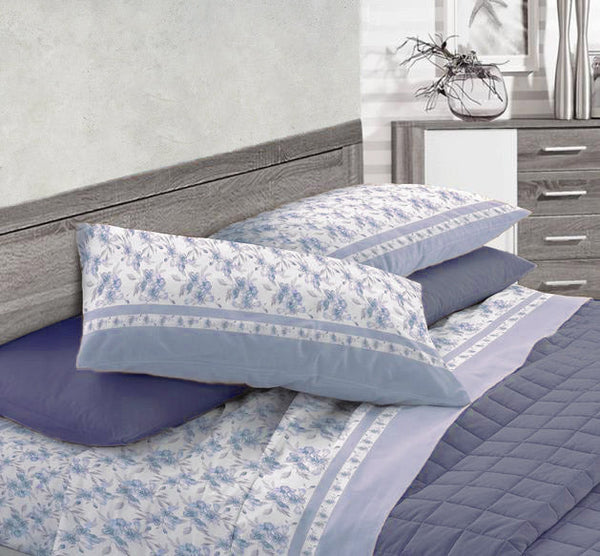 Ensemble de draps en coton dessus et dessous et taies d'oreiller bleu clair Cober Fioretto différentes tailles prezzo