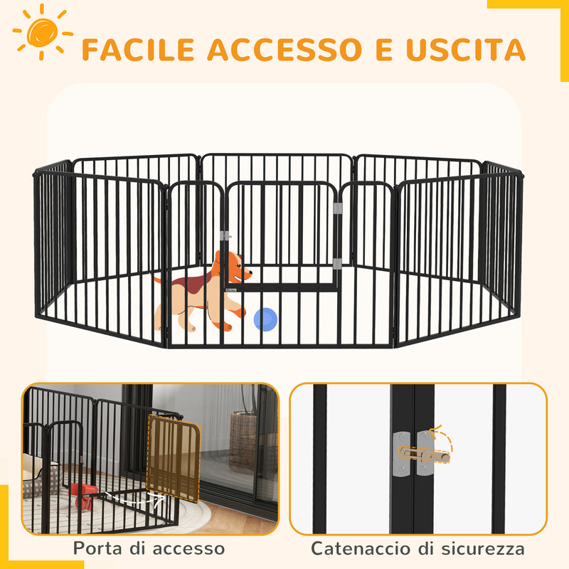 Recinto per Cani a 8 Pannelli Modulabili 164x164x60 cm da Interno ed Esterno in Acciaio Nero  