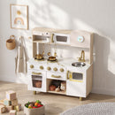 Cucina Giocattolo per Bambini 3-6 Anni 74x29x81 cm con Macchina del Caffè Girevole Fornelli Rubinetto e Orologio in MDF Bianco      