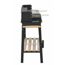 Barbecue a Carbone Carbonella Rettangolare 83x44x87 cm Ripiani in Legno in Acciaio al Carbonio Nero      