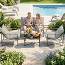 Set 4 Pezzi Salotto da Giardino con Divano 2 Posti e 2 Poltrone con Cuscini in Metallo e Texteline Grigio Chiaro      