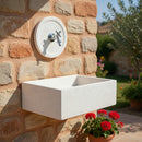 Lavello Rettangolare da Esterno 45x35 cm con Rosone Installazione a Muro in Cemento Madrid Bianco