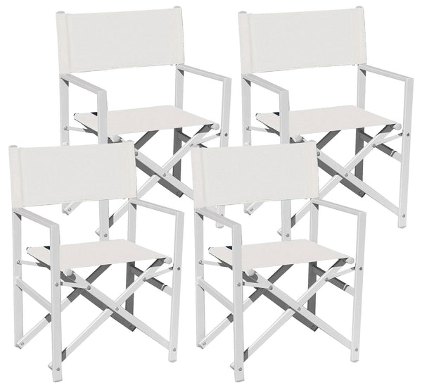 online Lot de 4 Chaises Directeur de Jardin 55x52x86 cm en Aluminium Ecru