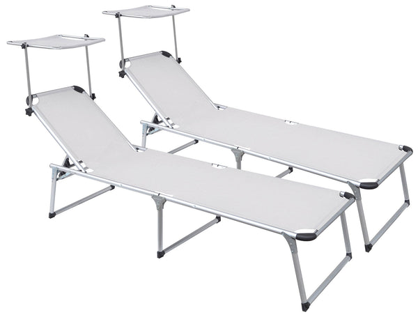 Lot de 2 Chaises Longues de Jardin Pliantes 220x59x39 cm en Aluminium et Textilène Ivoire sconto