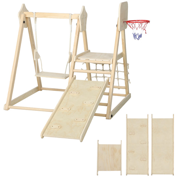 Gioco Arrampicata 5 in 1 Pieghevole 140x172,5x116,5 cm con Scivolo 2 Pareti Altalena e Canestro in Legno acquista
