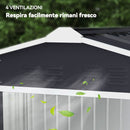 Casetta da Giardino 213x130x185 cm con Prese d'Aria e Doppia Porta Scorrevole in Metallo Grigio Scuro