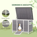 Casetta per Anatre 93x70x72 cm con Tetto Apribile Finestre e Rampa in Legno Grigio      