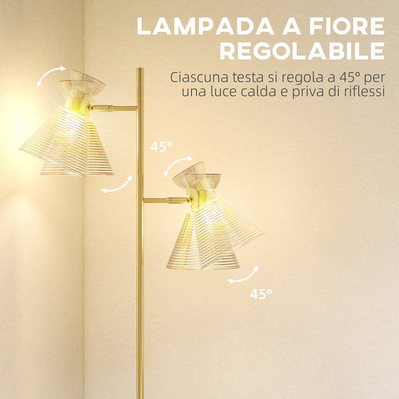 Lampada da Terra Moderna con 2 Luci Orientabili Interruttore a Pedale Oro      
