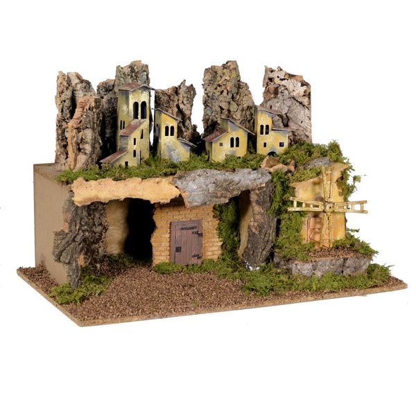 Crèche de Noël avec phares et moulin à vent en bois 58x39x34cm Adami acquista