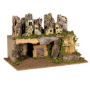 Presepe con Case Luci e Mulino a Vento in Legno 58x39x34cm