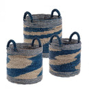 Set 3 Ceste 2 Maniglie in Vegetale e Rafia Blu