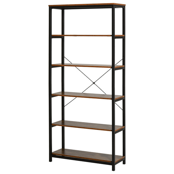 Bibliothèque 6 étagères 80x30x180 cm en bois et métal noir sconto