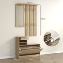 Mobile Guardaroba per Ingresso con Specchio Appendiabiti e Scarpiera Regolabile 90x24x177 cm Quercia  