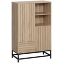 Mobiletto a Coste 1 Cassetto 2 Ante 2 Ripiani 75x40x120 cm in MDF e Acciaio Color Legno