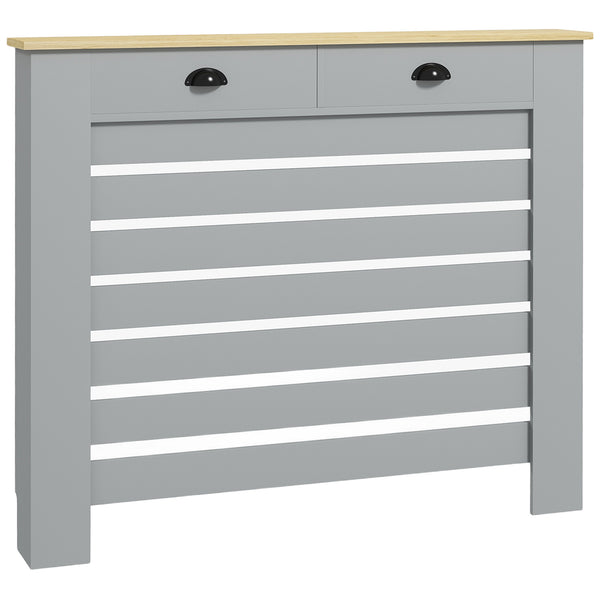 sconto Copritermosifone a Doghe Copricalorifero a Griglia con 2 Cassetti 111x19x95,5 cm in MDF Grigio