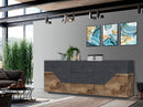 Credenza 4 Ante + 3 Cassetti 220,1x43x86 cm Alien Ardesia e Acero Pereira