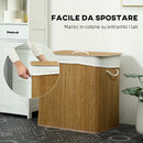Cesto Portabiancheria 60x40x60 cm con Coperchio 3 Scomparti 144L con Sacca Removibile e Lavabile in Bambù Marrone      