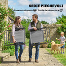 Set 8 Pezzi da Giardino con Ombrellone 6 Sedie Pieghevoli e Tavolo da Esterno in Vetro Temperato Grigio      