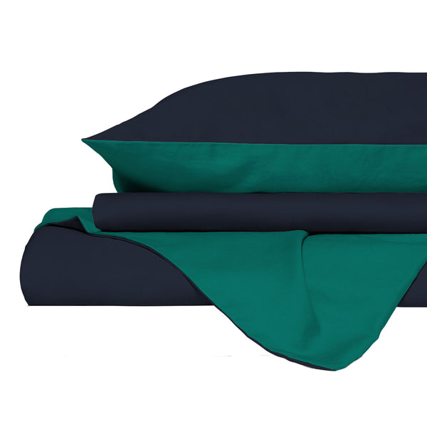 Copripiumino con Sacco e Federe in Tinta Unita Double Face Linea Vera Blu Scuro e Acqua online