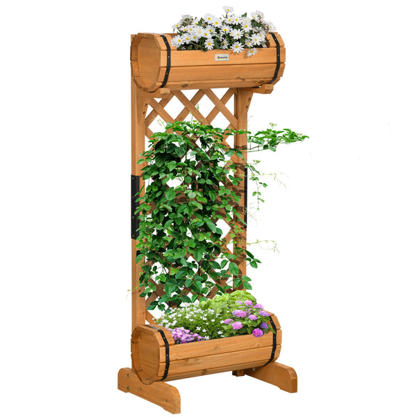 prezzo Set 2 Fioriere da Esterno a Mezza Botte 45x35x112 cm con Grigliato per Rampicanti in Legno di Abete Marrone