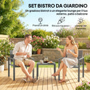 Set 3 Pezzi da Giardino con 2 Sedie da Esterno e Tavolino da Caffè in HDPE e Metallo Grigio Scuro      