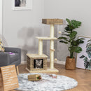 Albero Tiragraffi per Gatti 60x40x109 cm con Cuccia in Corda Beige