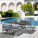 Set Tavolo con 4 Sedie e 4 Sgabelli da Giardino in Alluminio Grigio