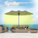 Ombrellone Doppio 285x147x227 cm Inclinabile a 45° con Prese d'Aria in Acciaio e Poliestere Grigio 