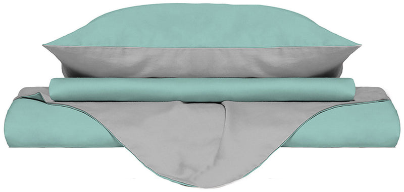 Copripiumino con Sacco e Federe Doubleface Verde Acqua\/Grigio Chiaro