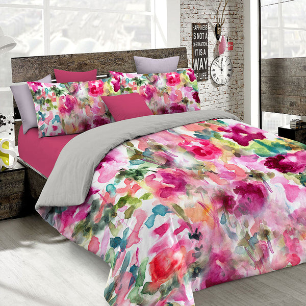 Housse de couette avec imprimé sur le sac double et les taies d'oreiller sconto