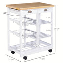 Carrello da Cucina con Cassetti e Portabottiglie Legno e Bianco