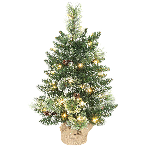 acquista Albero di Natale Piccolo Innevato 60 cm  64 Rami e Pigne con 35 LED