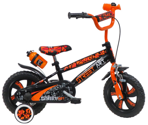 Vélo Enfant 12" 2 Freins Pneus EVA Street Art Noir/Orange acquista