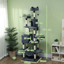 Albero per Gatti 60x50x206A cm con 4 Pali Graffiatoi Cesti Amache per 1-3 Gatti 6 kg in Peluche e Sisal Grigio Scuro      