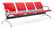 Banc de salle d'attente 4 places pour bureau avec coussin en acier et simili cuir argent/rouge