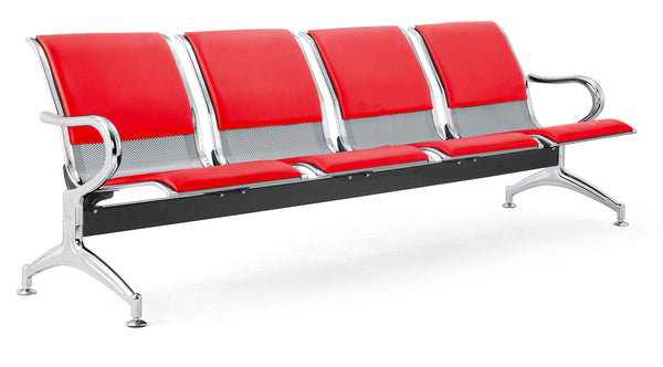 online Banc de salle d'attente 4 places pour bureau avec coussin en acier et simili cuir argent/rouge