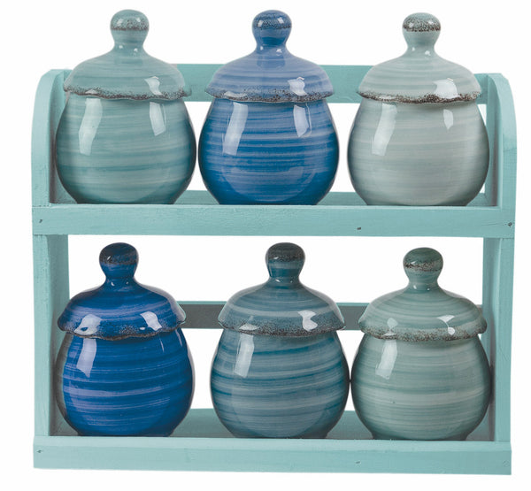 online Ensemble de 6 pots en céramique avec support en bois VdE Tivoli 1996 Baita