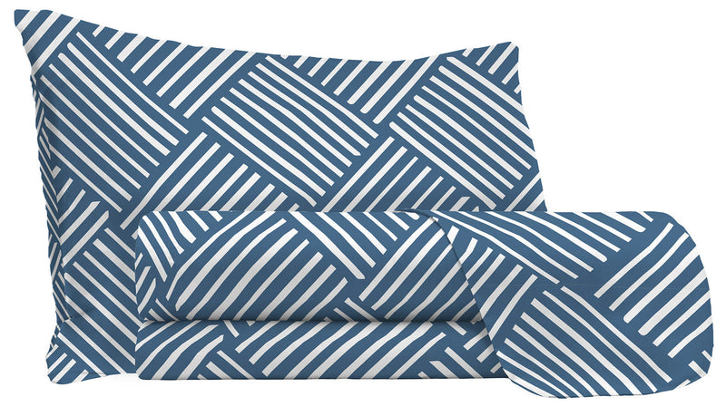 Set Lenzuola Sopra Sotto e Federe in Microfibra City Life Blue Varie Misure